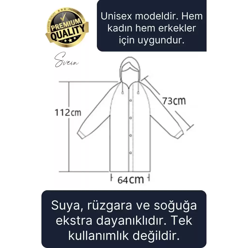 Premium Laci Xxl 150 gr Kapüşonlu Cepli Yağmurluk Su Rüzgar Soğuk Geçirmez Unisex Çıtçıtlı Pardösü