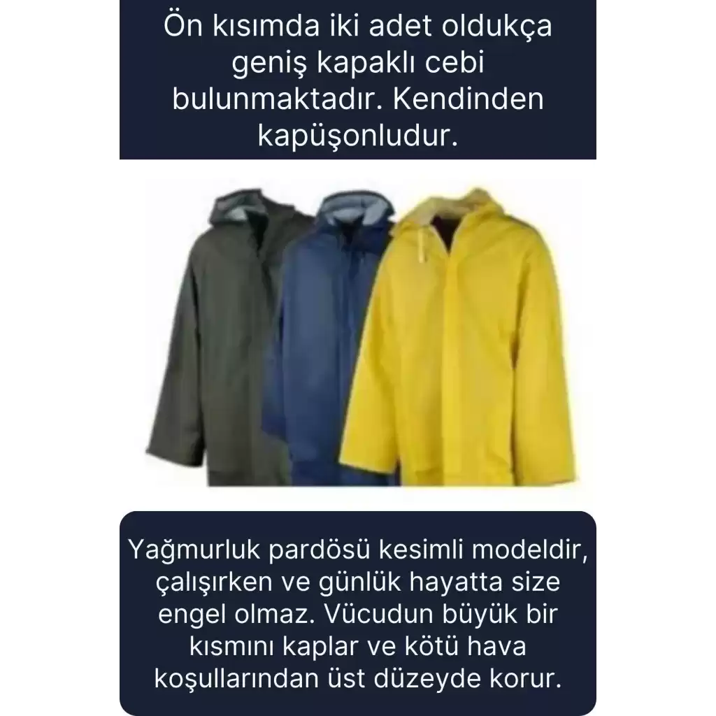 Premium Laci Xxl 150 gr Kapüşonlu Cepli Yağmurluk Su Rüzgar Soğuk Geçirmez Unisex Çıtçıtlı Pardösü