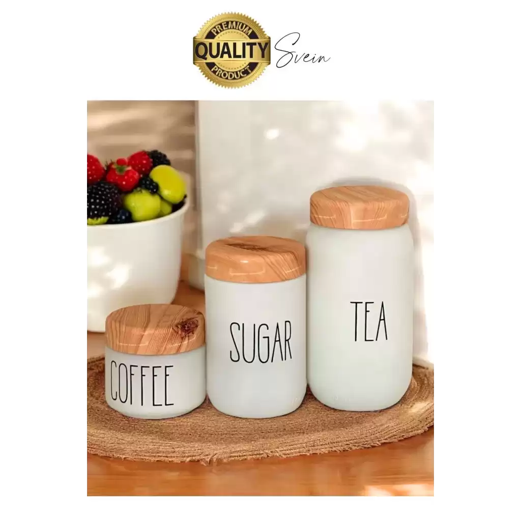3lü Boy Vakumlu Bambu Kapaklı Cam Beyaz Kavanoz Seti Saklama Kabı Takımı Tuz Şeker Kahve Mutfak