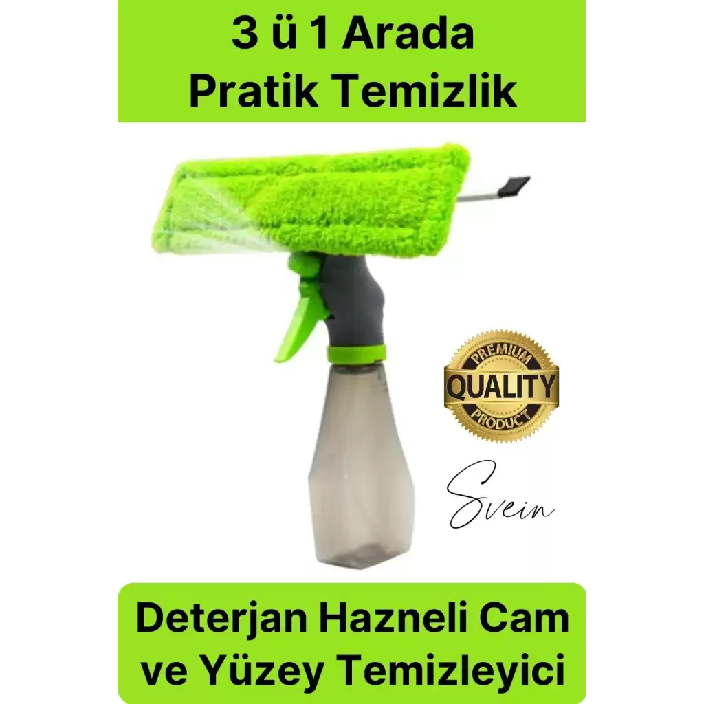 Pratik Hazneli Spreyli Pencere Cam Yüzey Temizleyici Şişesi ve Mikrofiber Bezi Silecekli Fırça