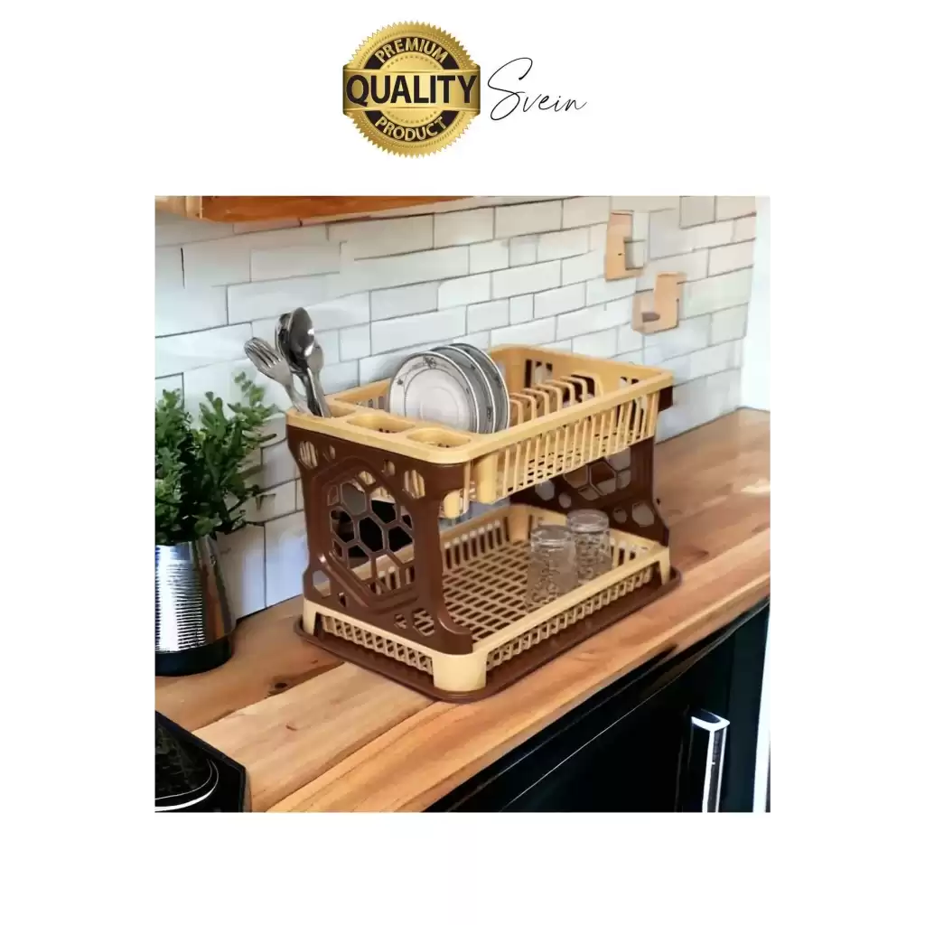 Premium İki Katlı Tabaklık Tezgah Üstü Bulaşıklık Bardak Tabak Kurutucu Mutfak Düzenleyici Plastik