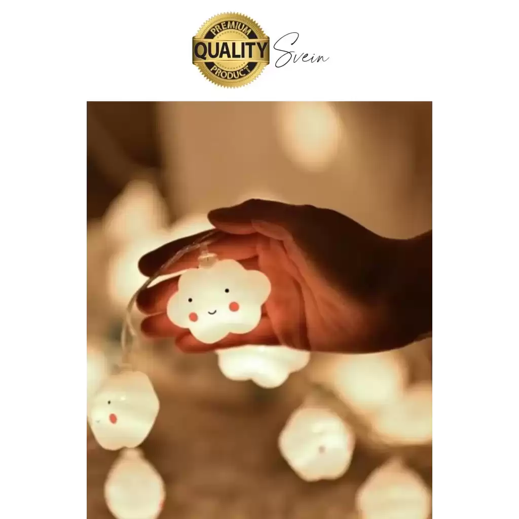 3D Sevimli Bulut Tasarımlı 2 Metre Şerit Zincir 10lu Led Işıklı Aydınlatma Dekor Süsleme Lamba
