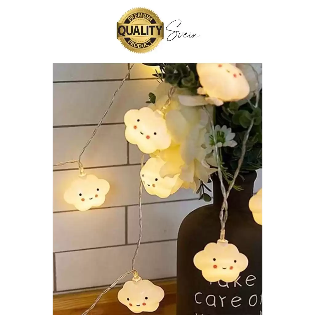 3D Sevimli Bulut Tasarımlı 2 Metre Şerit Zincir 10lu Led Işıklı Aydınlatma Dekor Süsleme Lamba