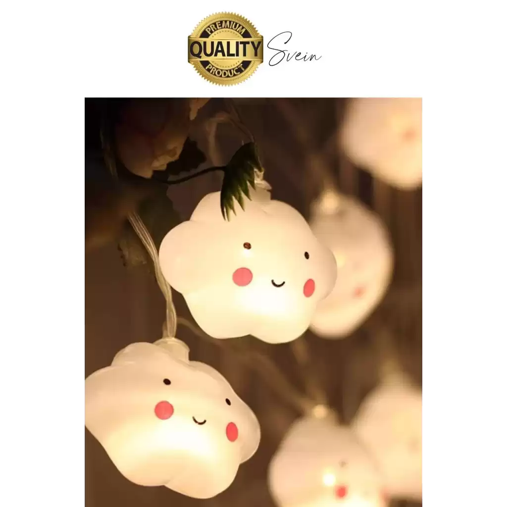 3D Sevimli Bulut Tasarımlı 2 Metre Şerit Zincir 10lu Led Işıklı Aydınlatma Dekor Süsleme Lamba