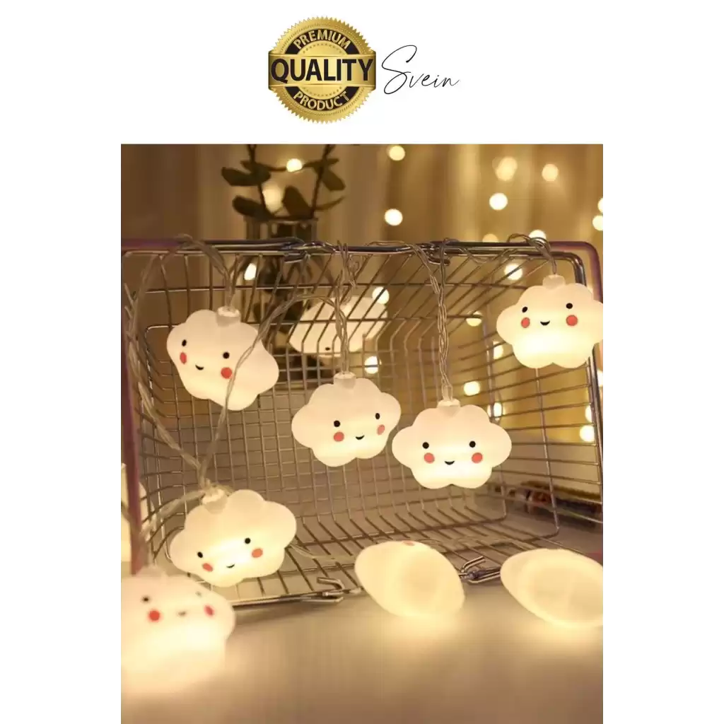 3D Sevimli Bulut Tasarımlı 2 Metre Şerit Zincir 10lu Led Işıklı Aydınlatma Dekor Süsleme Lamba