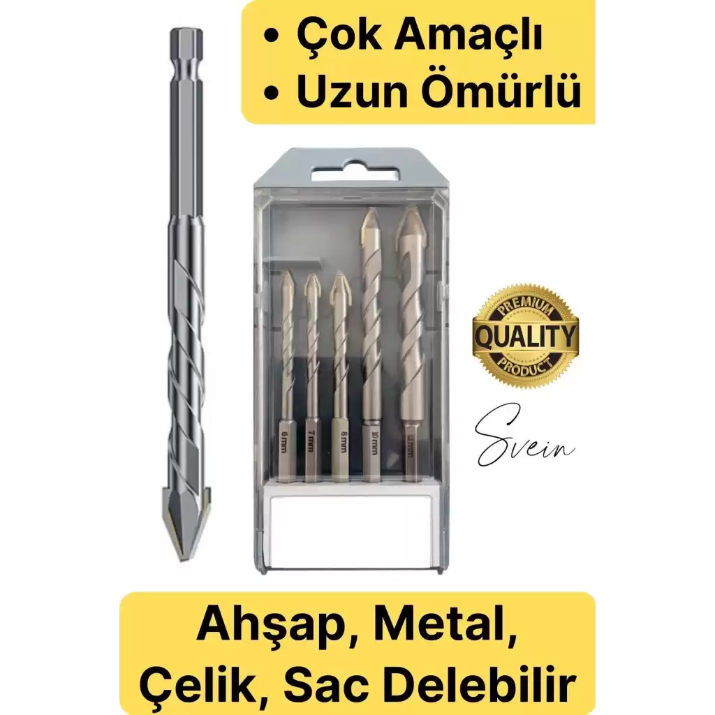 Elmas Premium Ahşap Metal Sac Demir Çelik Delebilen Çok Amaçlı Matkap Ucu Seti 5 Parça Kırılmaz