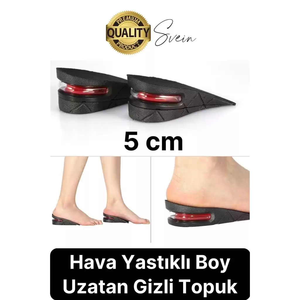 Özel Üretim 5 cm Boy Uzatan Unisex Görünmeyen Gizli Topuk Yükseltici Hava Yastıklı Destekli Tabanlık