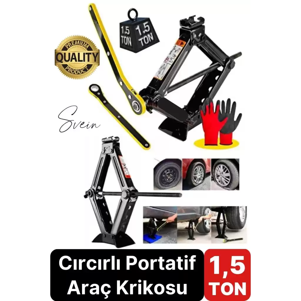 Dayanıklı Araba Kaldırma Akordiyon Tip Makas Cırcır Kollu 1.5 Ton Bijon Anahtarlı Otomobil Kriko Set