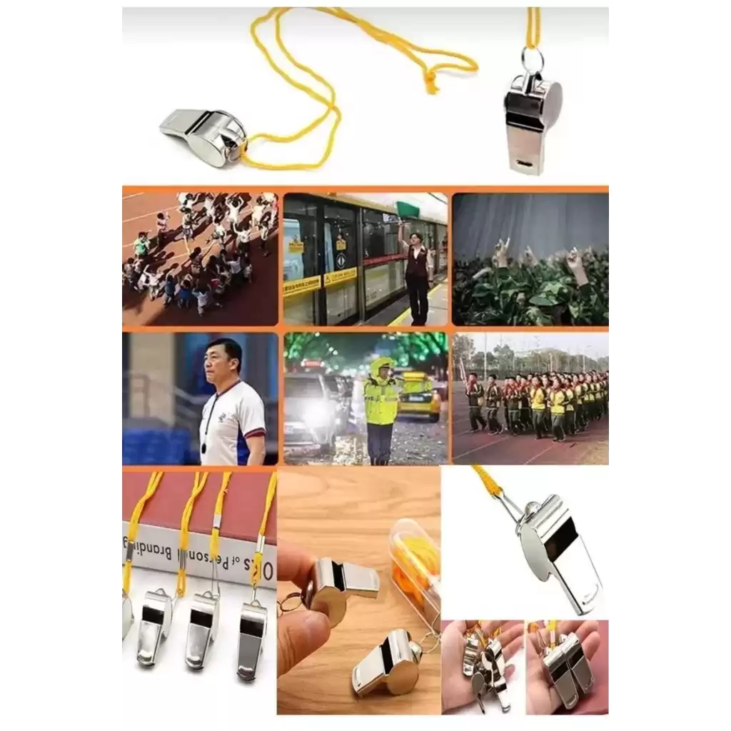 Kolay Kullanım Dayanıklı Askılı Sarı İpli Kutulu Büyük Boy Metal Düdük Taşınabilir Alanlara Uygun