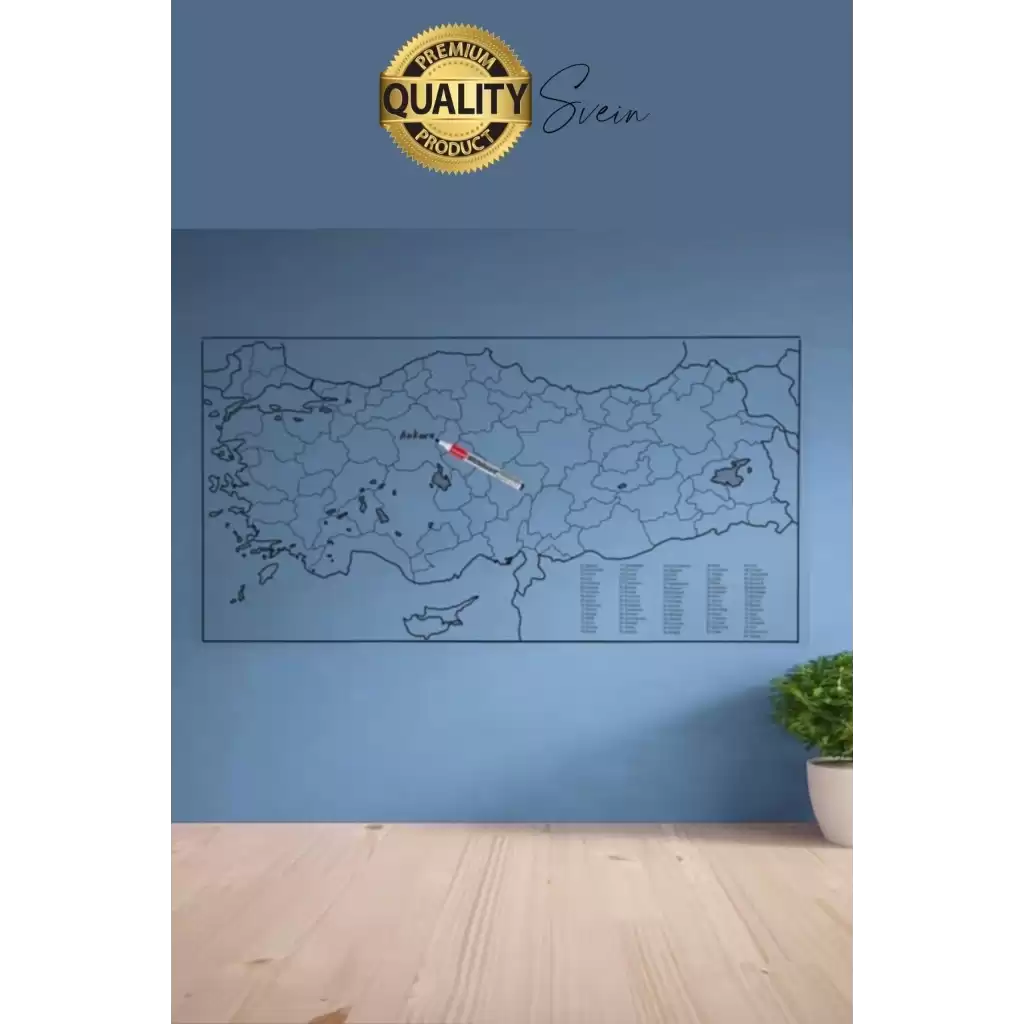 Duvara Yapışabilen Ev Okul Stickerı Dekoratif Büyük Boy Yazılabilir Türkiye Haritası Manyetik Şeffaf