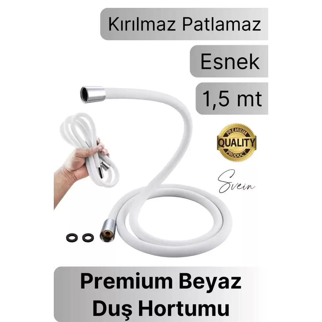 Premium 1,5 mt Beyaz 360 Derece Dönebilen Kıvrılmayan Esnek Yumuşak Silikon Patlamaz Duş Hortumları