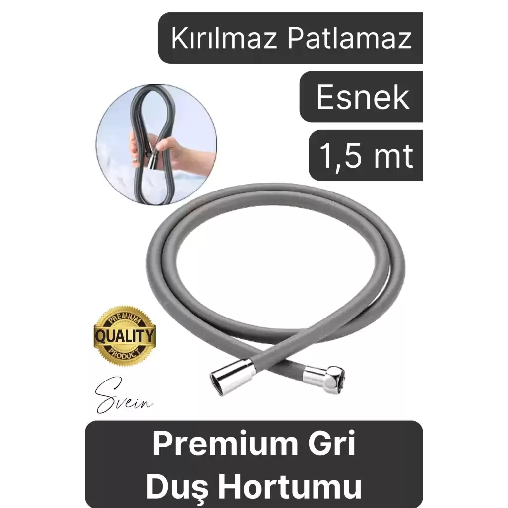 Premium 1,5 Metre Gri 360 Derece Dönebilen Kıvrılmayan Esnek Yumuşak Silikon Patlamaz Duş Hortumları