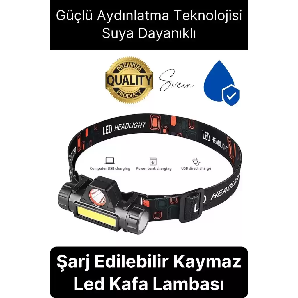 Premium Kamp Yayla Köy Kafa Lambası Ledli Şarjlı Tamir Baş Feneri Madenci Işıklı Başlık Aparatı Mir
