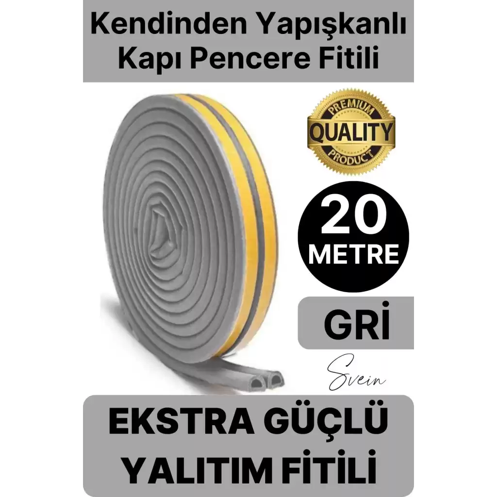 1. Sınıf Gri Kapı Pencere Soğuk Toz Geçirmez İzolasyon Fitili Yapışkanlı Isı Yalıtım 2x10=20 mt