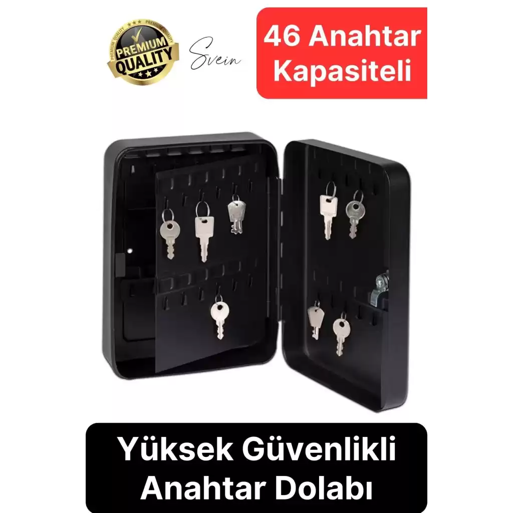 Premium 46 Anahtar Sağlam Yüksek Güvenlik Büyük Kilitli Obje Kutusu Kapaklı Dolabı Metal Vale Siyah