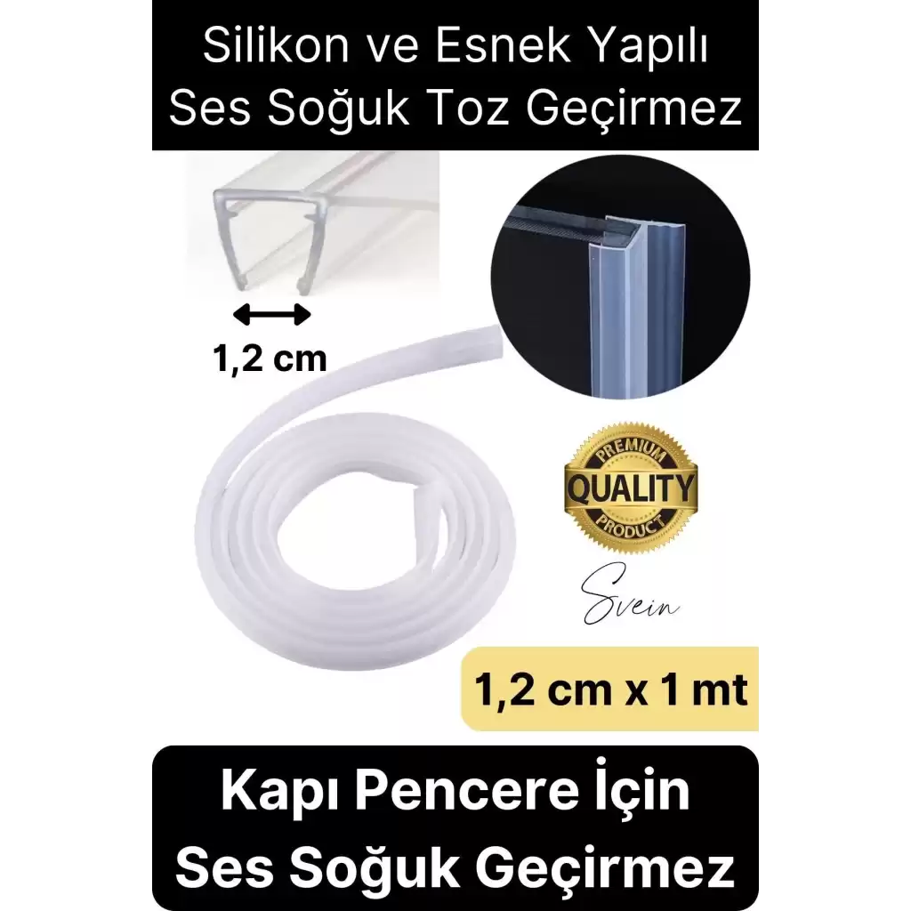 Premium 1.2 cm x 1 mt Cam Silikon Şeffaf Kapı Pencere Kenar Koruyucu Ses Soğuk Geçirmez İzolasyon
