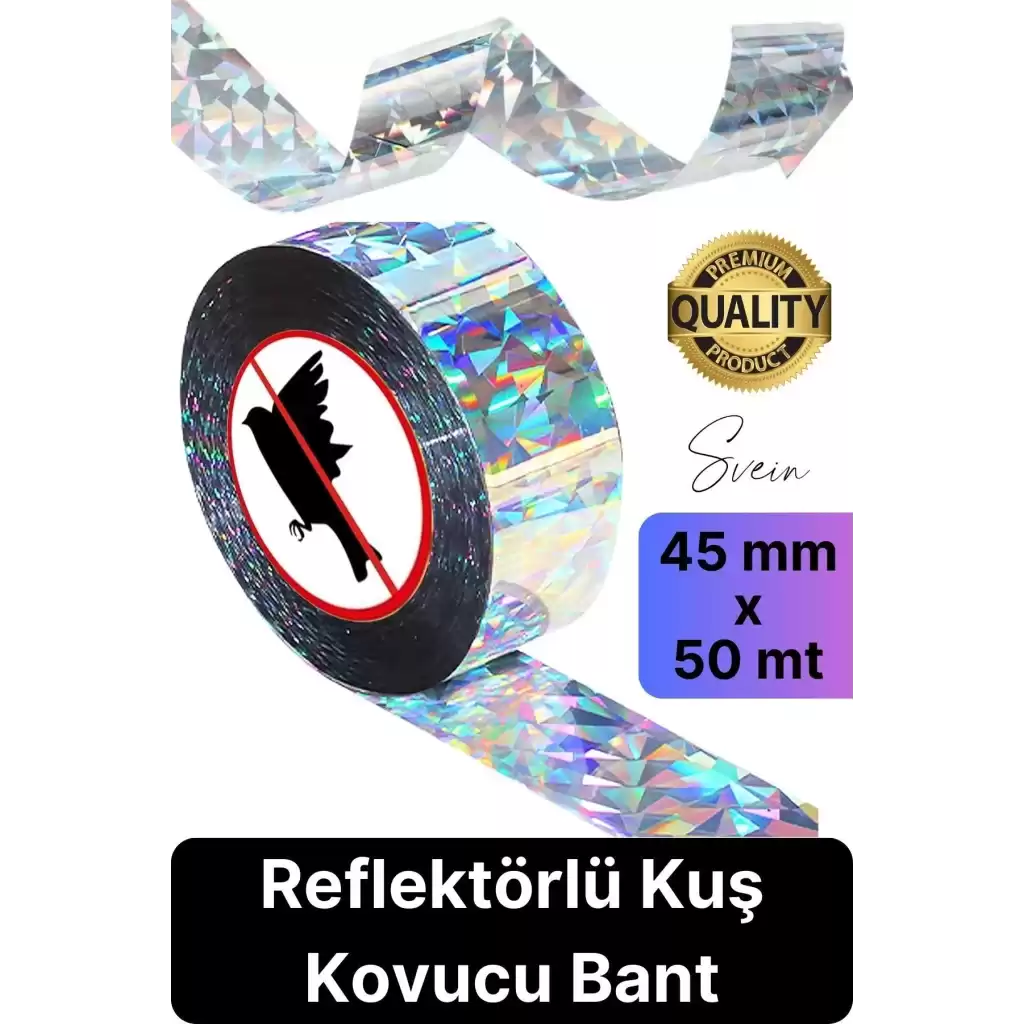 Premium Kuş Kondurmaz Rahatsız Eden Şerit Bant 45 mm x 50 mt Yansıtıcı Kuşsavar Çatı Hologram Bandı