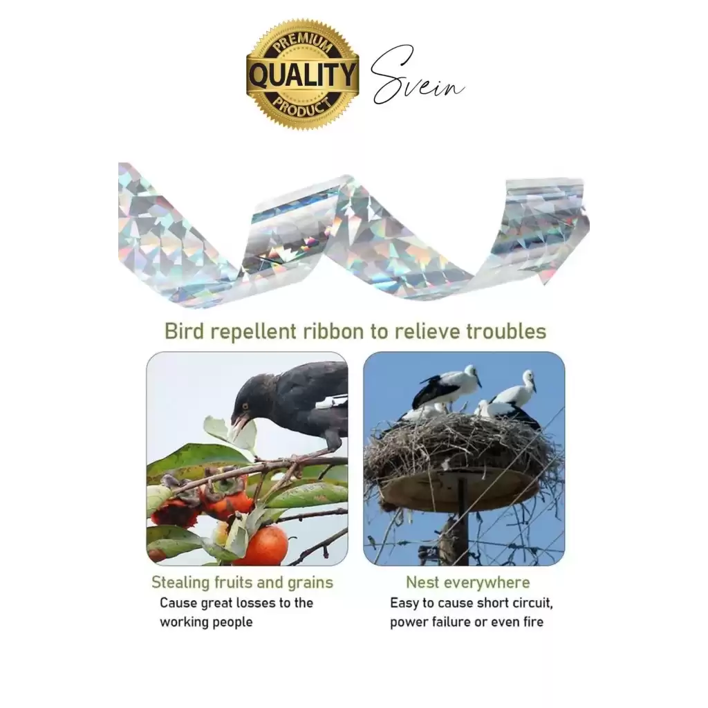 Premium Kuş Kondurmaz Rahatsız Eden Şerit Bant 45 mm x 50 mt Yansıtıcı Kuşsavar Çatı Hologram Bandı