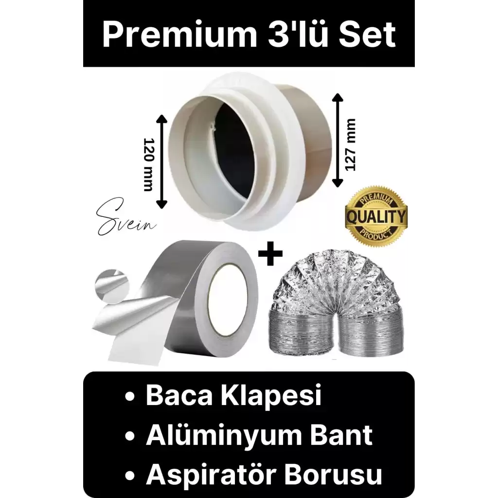 Premium Baca Klapesi Alüminyum Bant Aspiratör Borusu Seti Folyo Yanmaz Sızdırmaz Havalandırma Mutfak