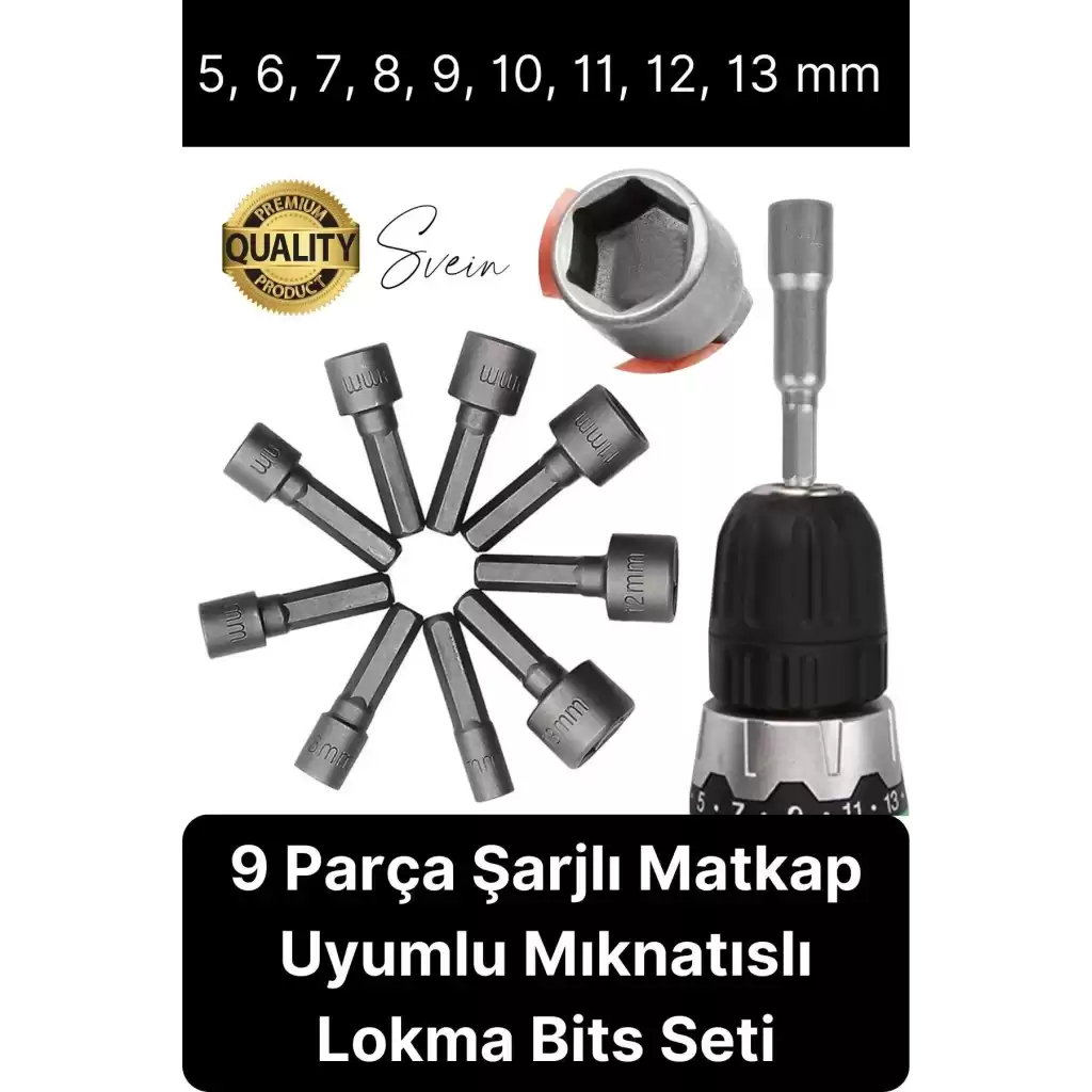 Premium 9 Parça Dayanıklı Somun Sökücü Sıkma Bits Lokma Seti Adaptör Matkap Ucu Altıgen Vidalama