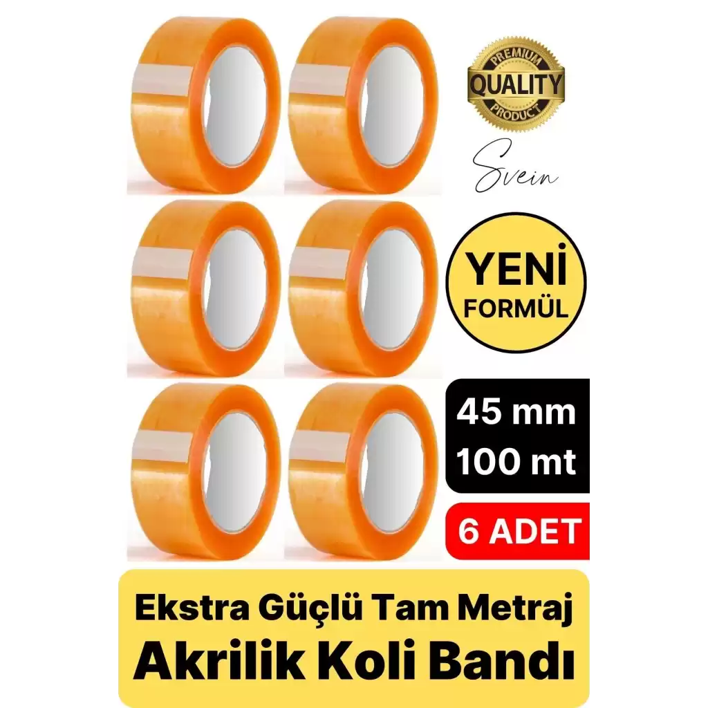 Ekstra Güçlü Yeni Formül 6 Adet 45 mm x 100 mt Koli Bandı Şeffaf Dayanıklı Bant Taşınma Ambalaj