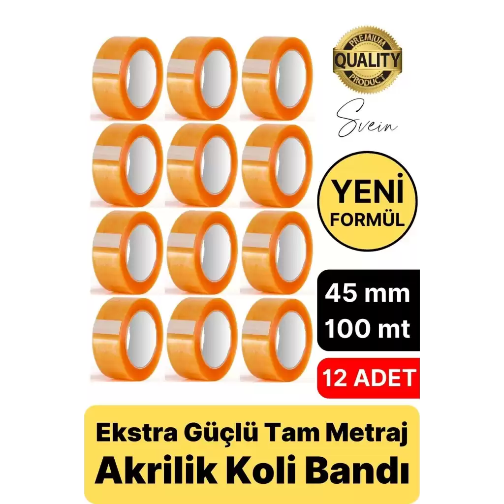 Ekstra Güçlü Yeni Formül 12 Adet 45 mm x 100 mt Koli Bandı Şeffaf Dayanıklı Bant Taşınma Ambalaj