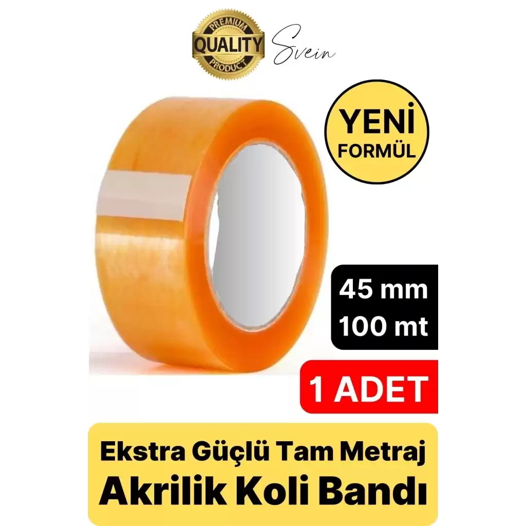 Ekstra Güçlü Yeni Formül 1 Adet 45 mm x 100 mt Koli Bandı Şeffaf Dayanıklı Bant Taşınma Ambalaj