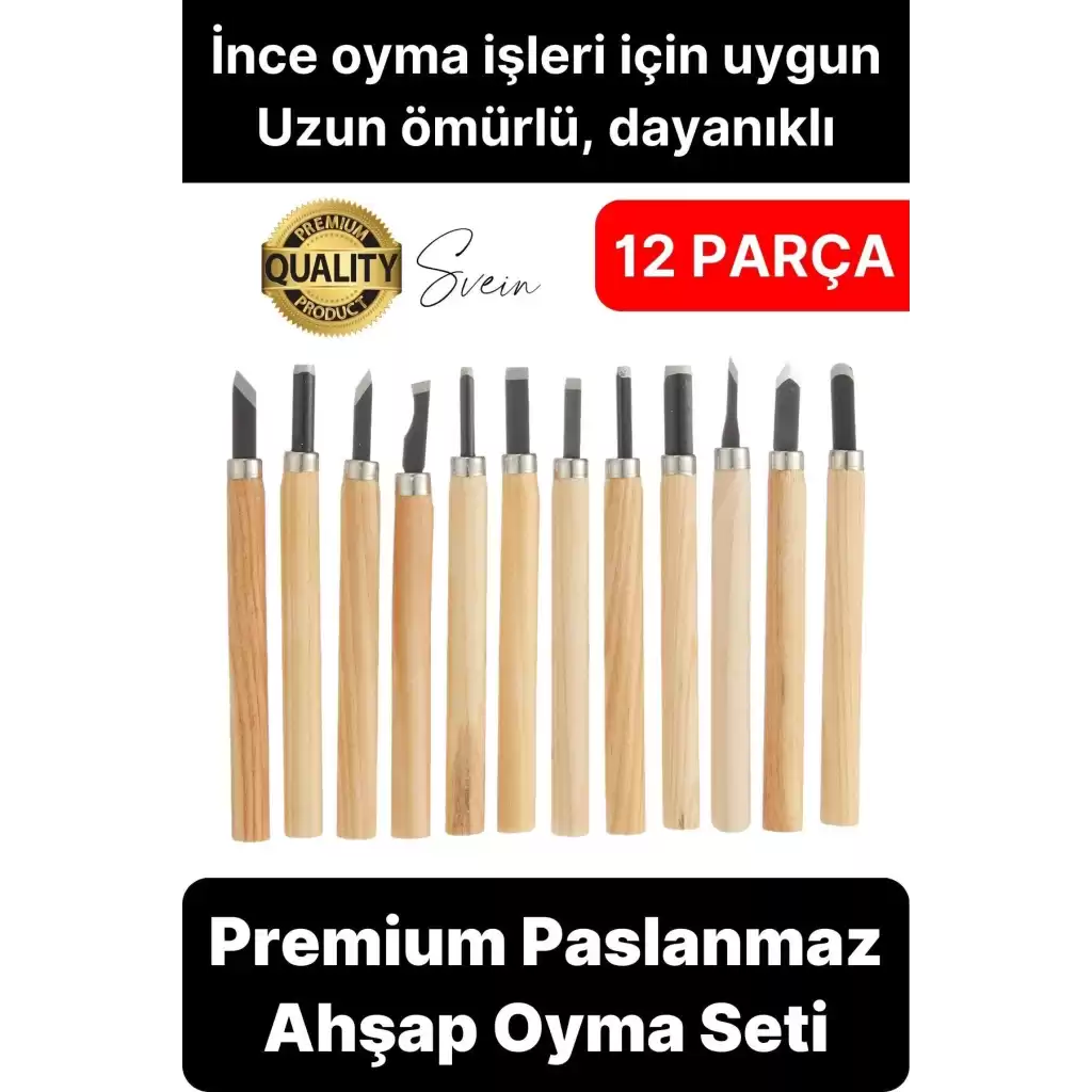 Premium Paslanmaz Ahşap El Oyma Bıçak Seti 12 Parça Siyah Uç İskarpela Hobi Profesyonel İşleme Aleti