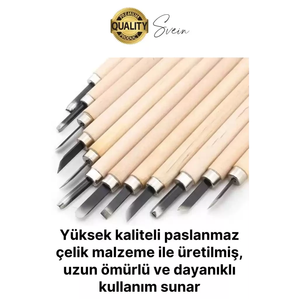 Premium Paslanmaz Ahşap El Oyma Bıçak Seti 12 Parça Siyah Uç İskarpela Hobi Profesyonel İşleme Aleti