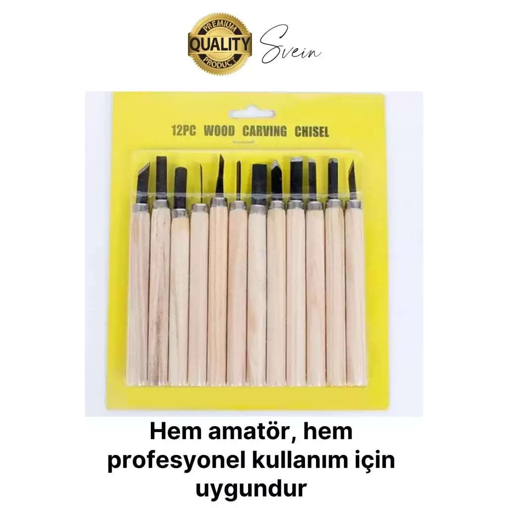 Premium Paslanmaz Ahşap El Oyma Bıçak Seti 12 Parça Siyah Uç İskarpela Hobi Profesyonel İşleme Aleti