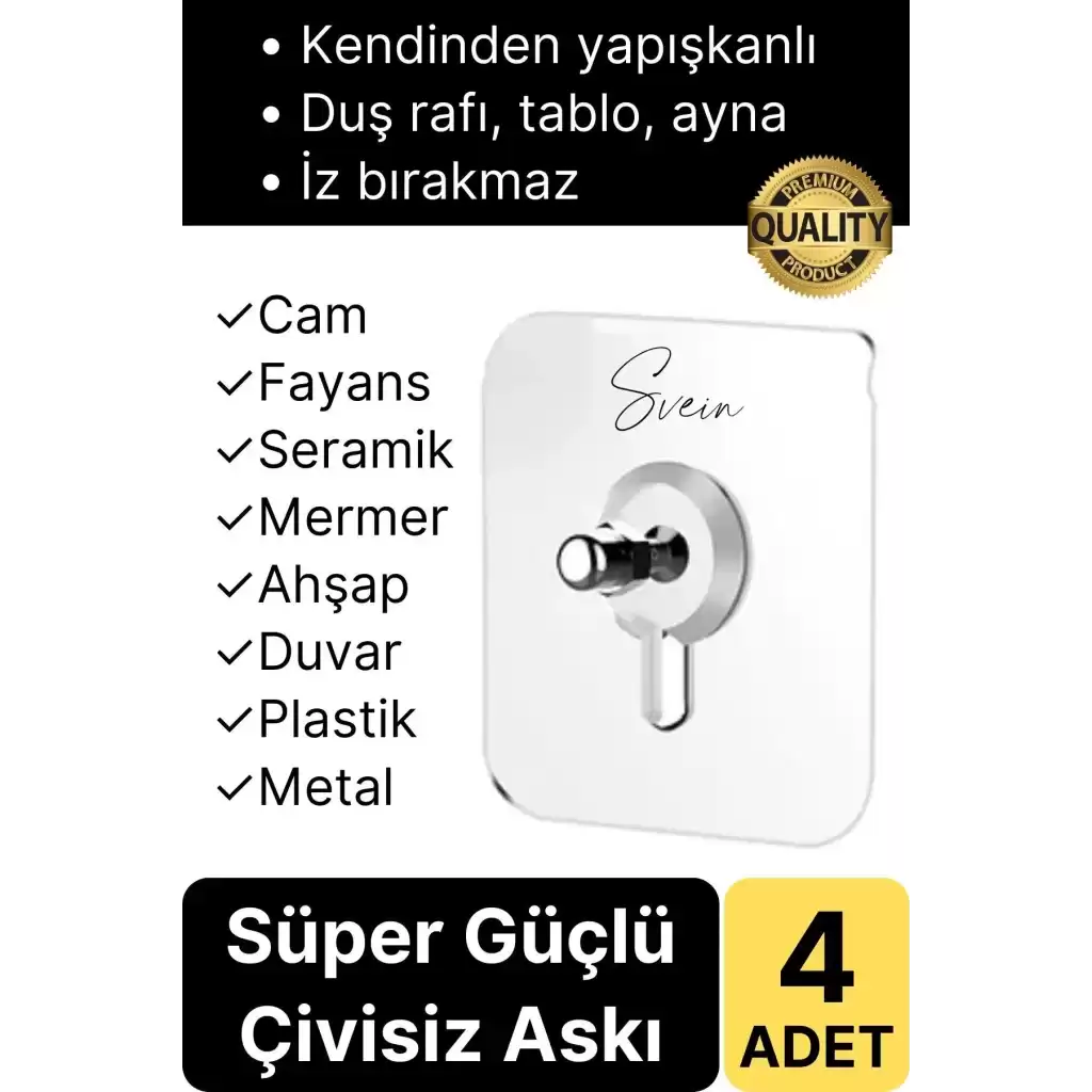 4 Adet Süper Güçlü Kendinden Yapışkanlı Tutunabilen Çok Amaçlı Çerçeve Tablo Banyo Duş Mutfak Askı