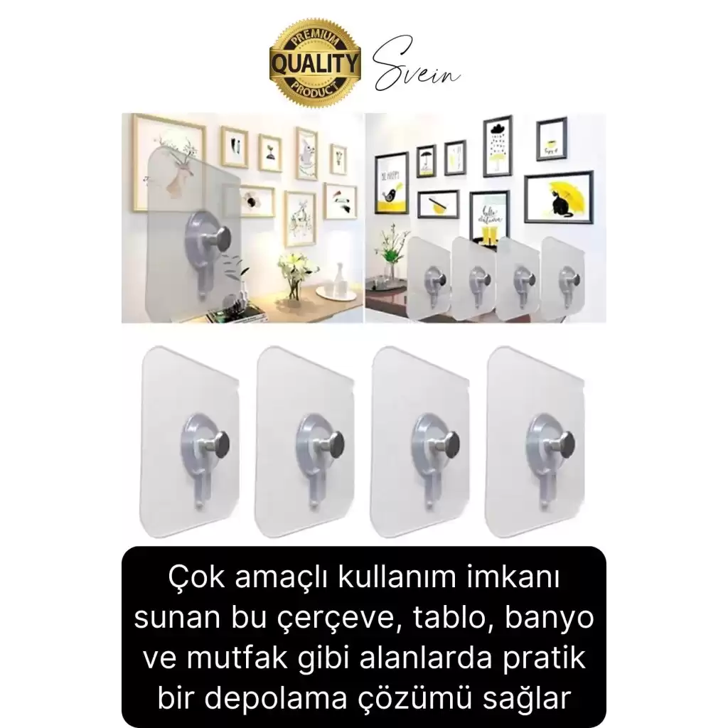 6 Adet Süper Güçlü Kendinden Yapışkanlı Tutunabilen Çok Amaçlı Çerçeve Tablo Banyo Duş Mutfak Askı