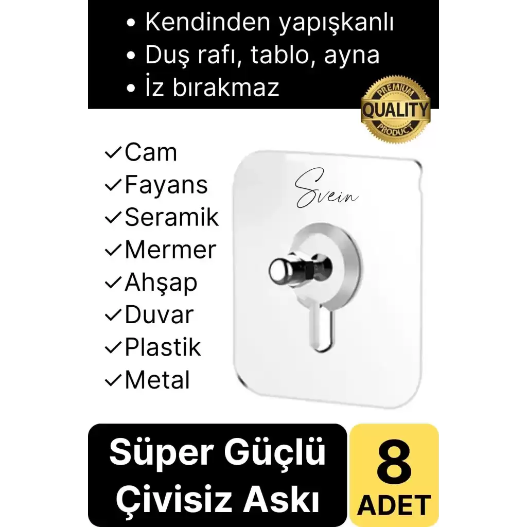 8 Adet Süper Güçlü Kendinden Yapışkanlı Tutunabilen Çok Amaçlı Çerçeve Tablo Banyo Duş Mutfak Askı