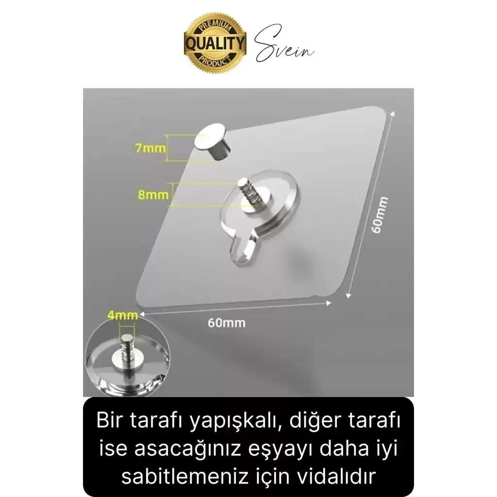 8 Adet Süper Güçlü Kendinden Yapışkanlı Tutunabilen Çok Amaçlı Çerçeve Tablo Banyo Duş Mutfak Askı