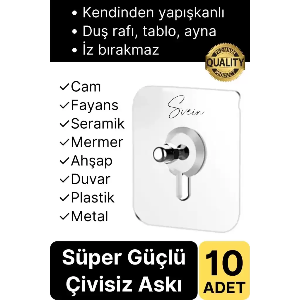 10 Adet Süper Güçlü Kendinden Yapışkanlı Tutunabilen Çok Amaçlı Çerçeve Tablo Banyo Duş Mutfak Askı