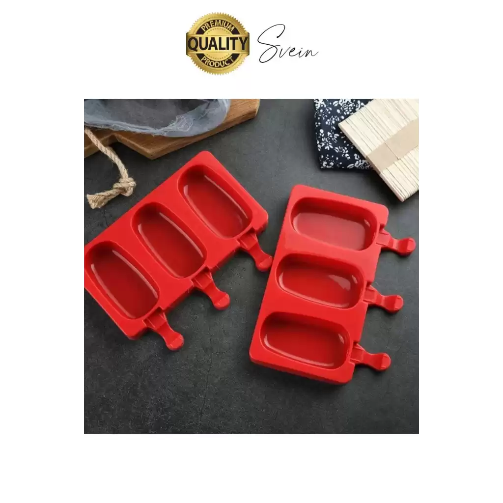 Premium 3lü Silikon Magnum Şeklinde Dondurma Yapma Kalıbı Ahşap Çubuklu Buzluk Puding Kabı Pratik