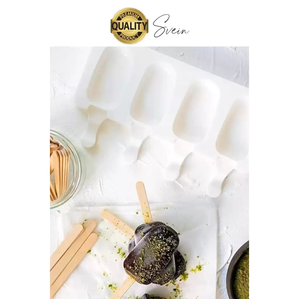 Premium 3lü Silikon Magnum Şeklinde Dondurma Yapma Kalıbı Ahşap Çubuklu Buzluk Puding Kabı Pratik