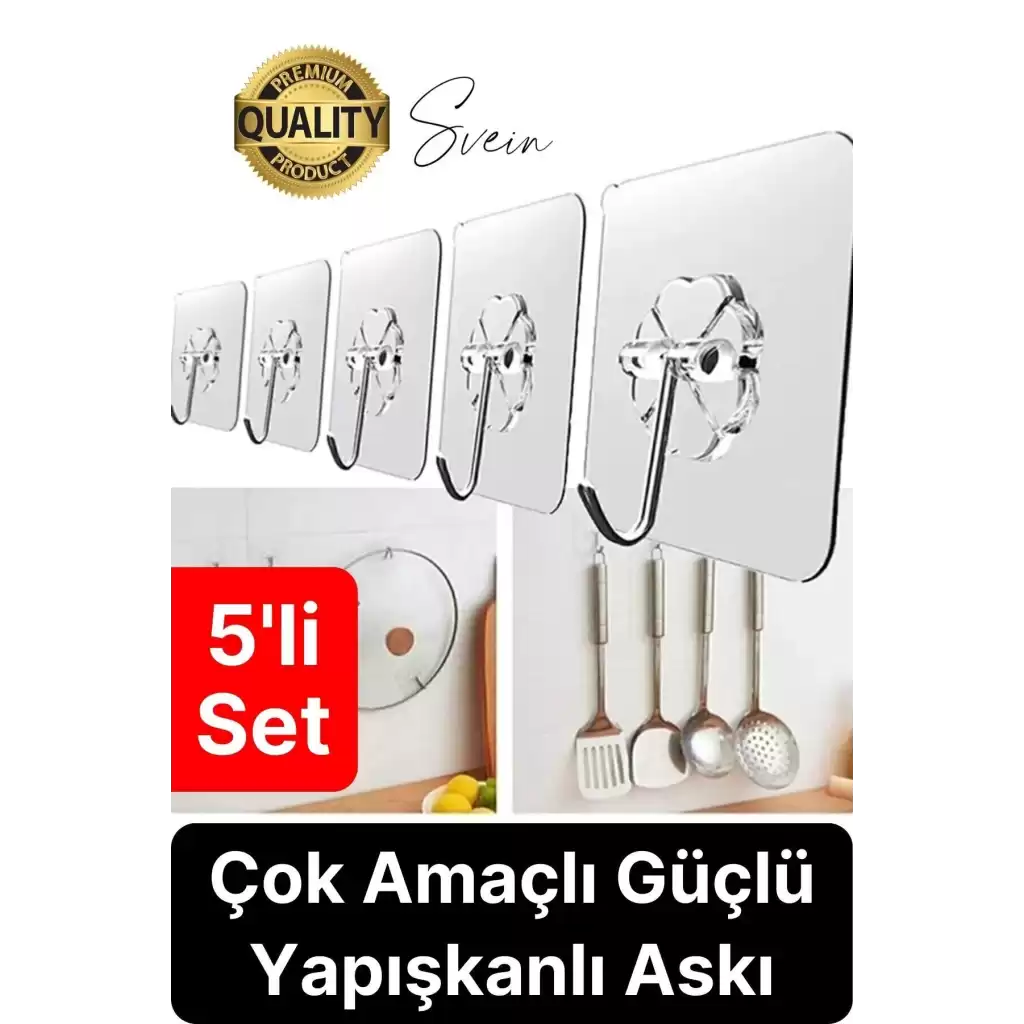Özel Üretim 5 Adet Kendinden Yapışkanlı Askı Şeffaf Güçlü Anahtar Kapı Duvar Metal Kanca Çok Amaçlı