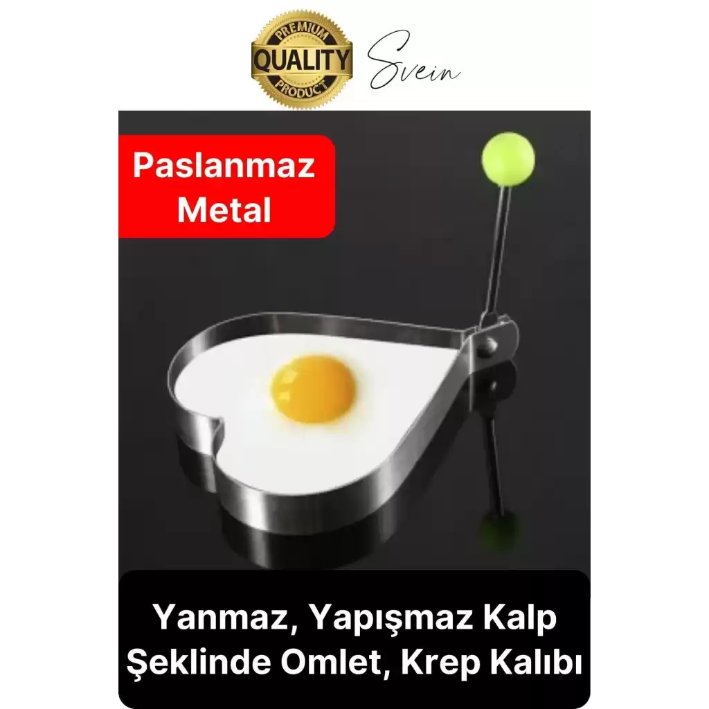Paslanmaz Metal Kalp Şeklinde Omlet Krep Kalıbı Özel Model Uzun Ömürlü Yanmaz Yapışmaz Portatif