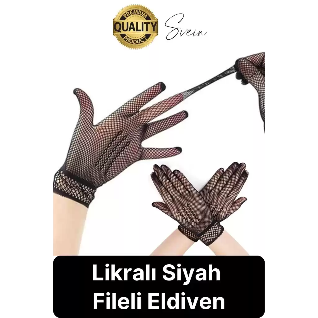 Özel Tasarım Siyah Renkli Likralı File Eldiven Parmaklı Örgü Yetişkin Transparan Yeni Sezon Kısa Boy