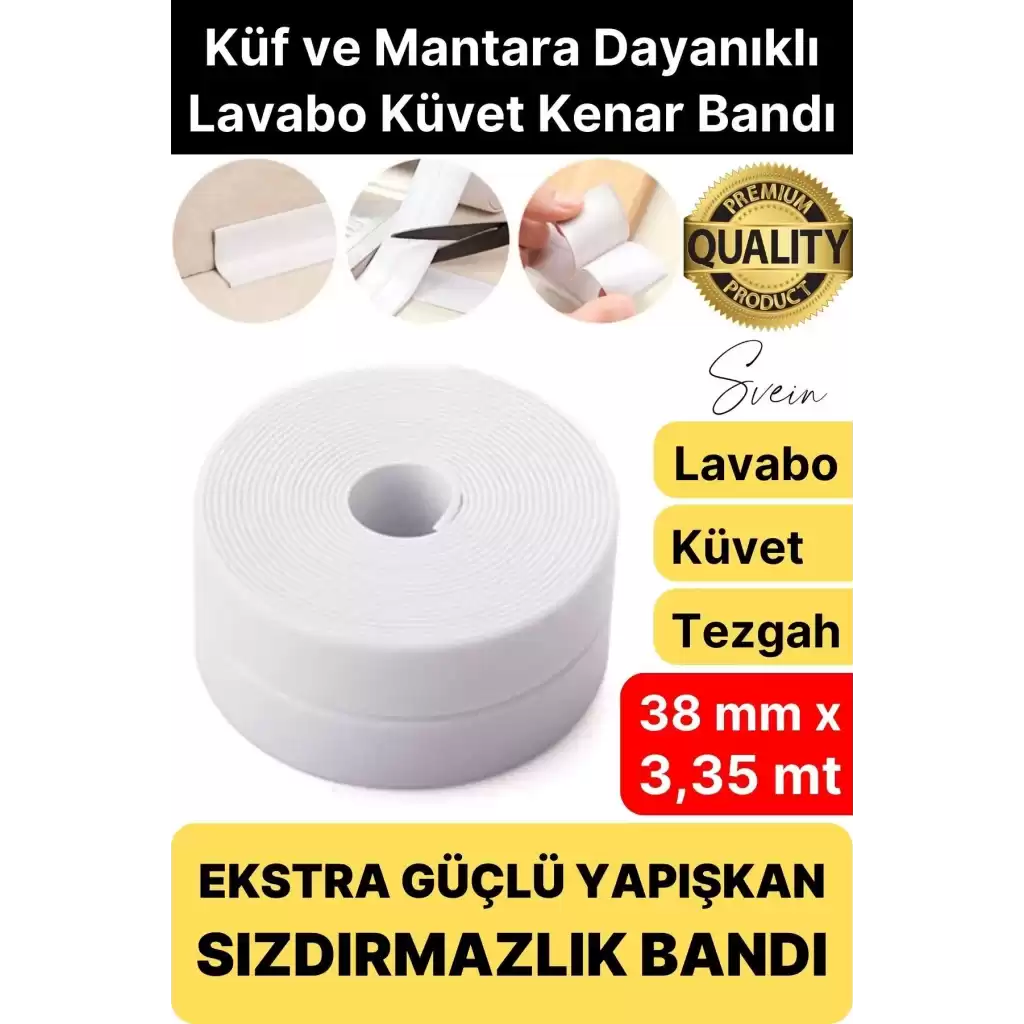 Ekstra Kalın 3.35 mt Banyo Küvet Duşakabin Mutfak Tezgah Lavabo Su Sızdırmaz Kenar Bandı Beyaz Bant