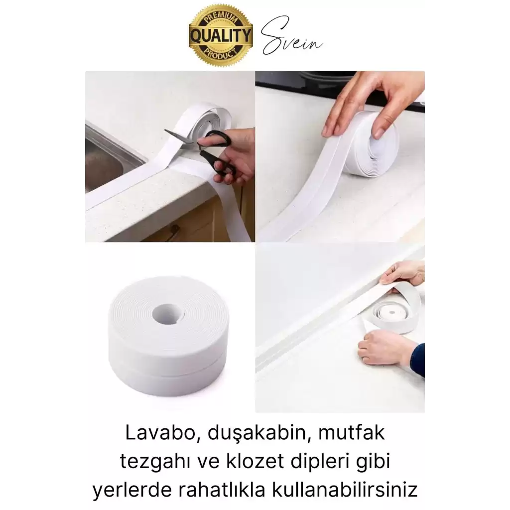 Ekstra Kalın 3.35 mt Banyo Küvet Duşakabin Mutfak Tezgah Lavabo Su Sızdırmaz Kenar Bandı Beyaz Bant