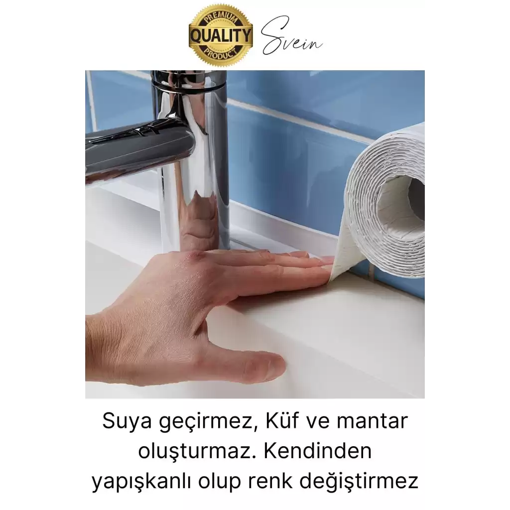 Ekstra Kalın 3.35 mt Banyo Küvet Duşakabin Mutfak Tezgah Lavabo Su Sızdırmaz Kenar Bandı Beyaz Bant