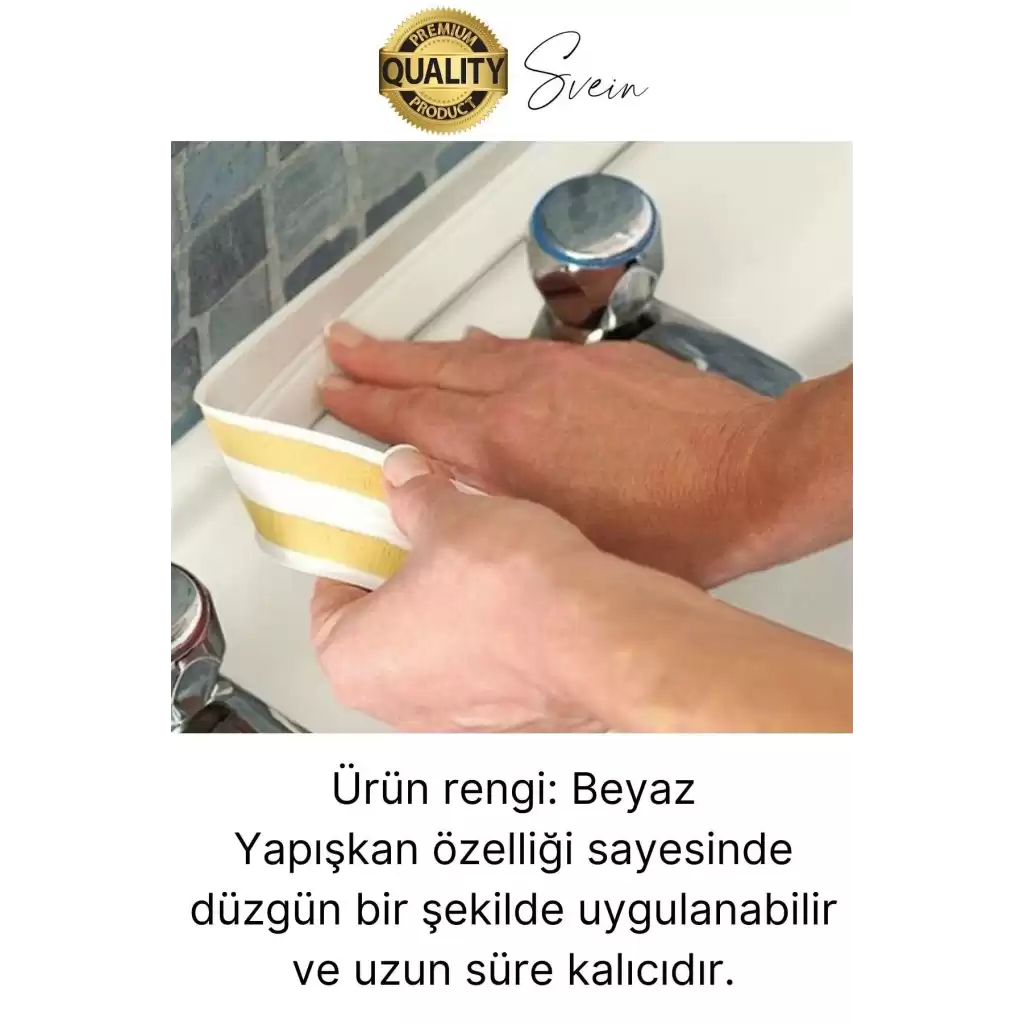 Ekstra Kalın 3.35 mt Banyo Küvet Duşakabin Mutfak Tezgah Lavabo Su Sızdırmaz Kenar Bandı Beyaz Bant