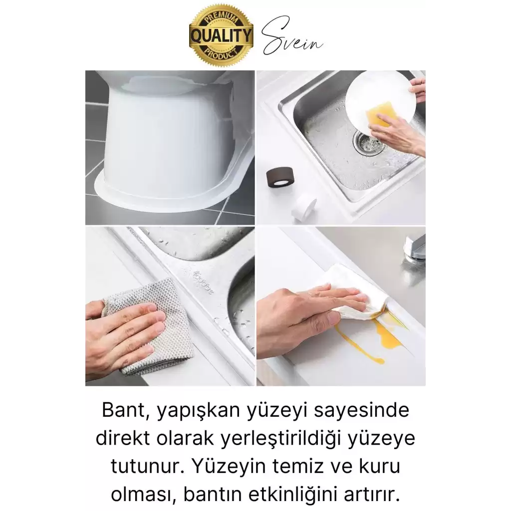 Ekstra Kalın 3.35 mt Banyo Küvet Duşakabin Mutfak Tezgah Lavabo Su Sızdırmaz Kenar Bandı Beyaz Bant