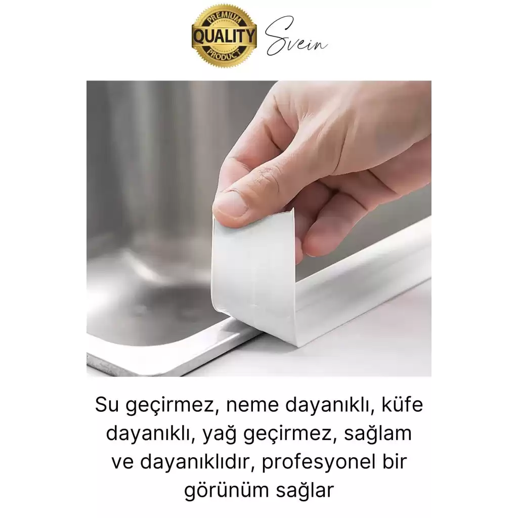 Ekstra Kalın 3.35 mt Banyo Küvet Duşakabin Mutfak Tezgah Lavabo Su Sızdırmaz Kenar Bandı Beyaz Bant