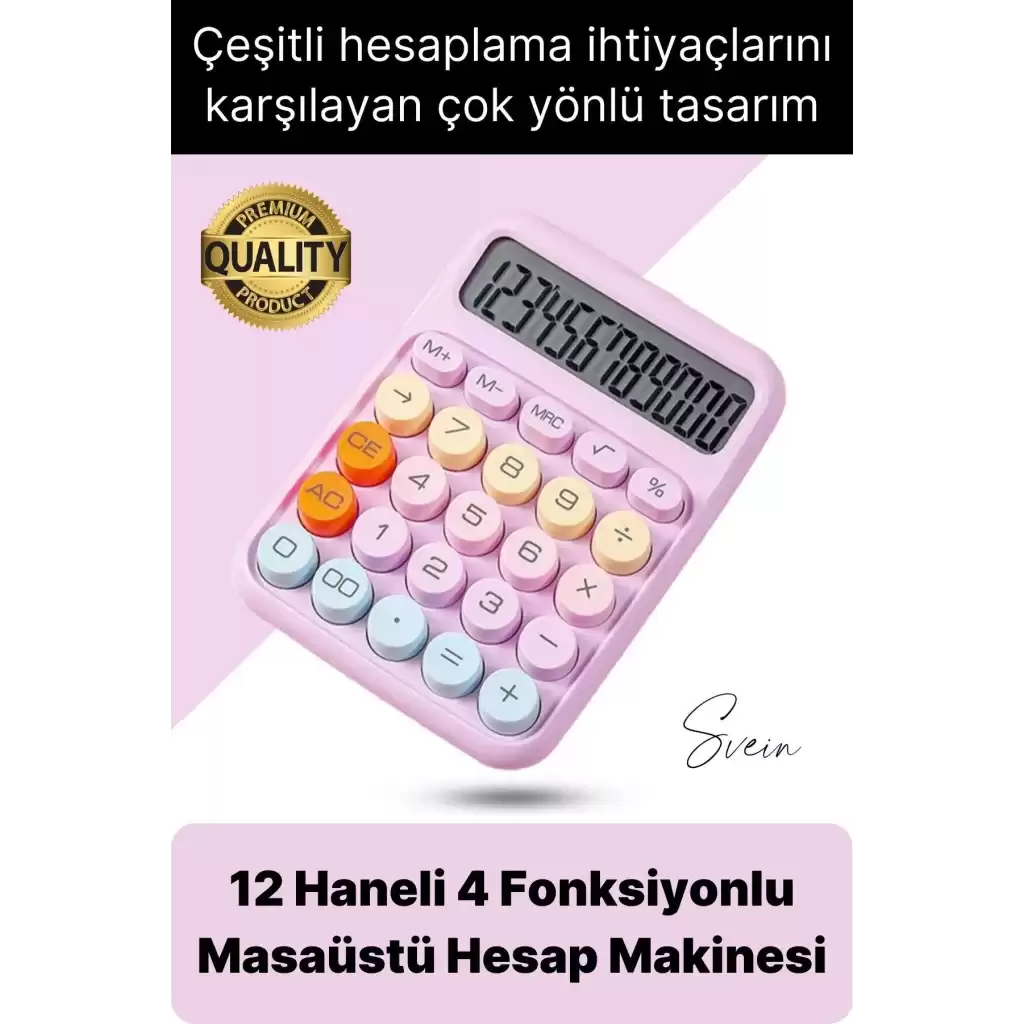 4 Fonksiyonlu Renkli Hesap Makinesi 12 Haneli Yuvarlak Tuşlu Şirin Masaüstü Ofis Kompakt