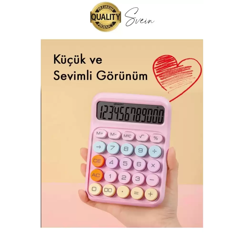 4 Fonksiyonlu Renkli Hesap Makinesi 12 Haneli Yuvarlak Tuşlu Şirin Masaüstü Ofis Kompakt