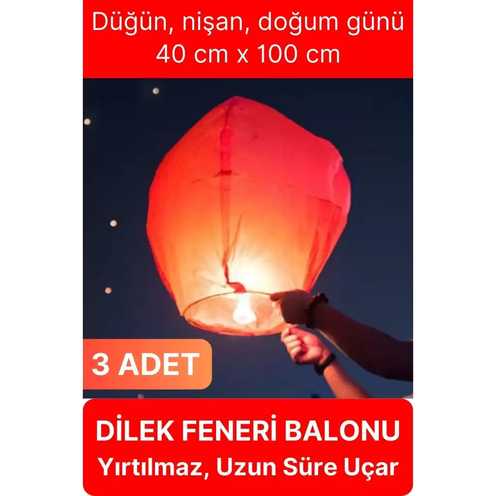 3 Adet Dilek Feneri Balonu Gece Ateş Gökyüzü Işığı Uçurtma Yırtılmaz Kaliteli Düğün Nişan Özel Gün