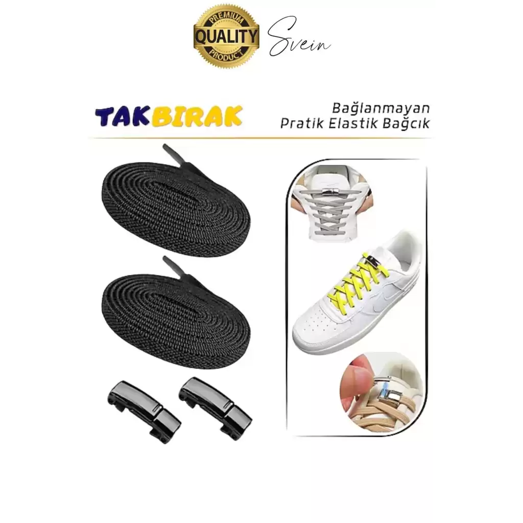 Yeni Mıknatıslı Metal Tak Bırak Elastik Siyah Akıllı Kilitli Bağcık Spor Ayakkabı Bağcığı 100 cm